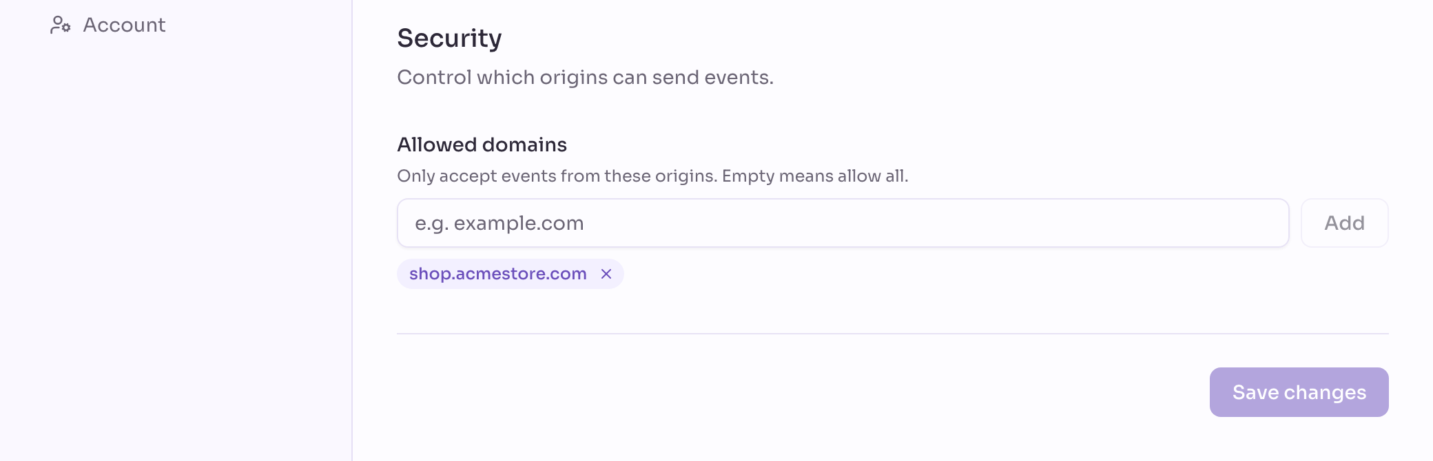 The allowed domains list on the Privacy settings page